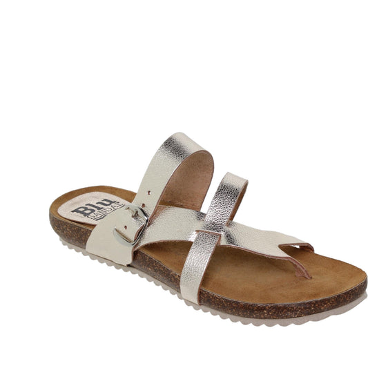 Sandalia plana mujer piel platino Zircon