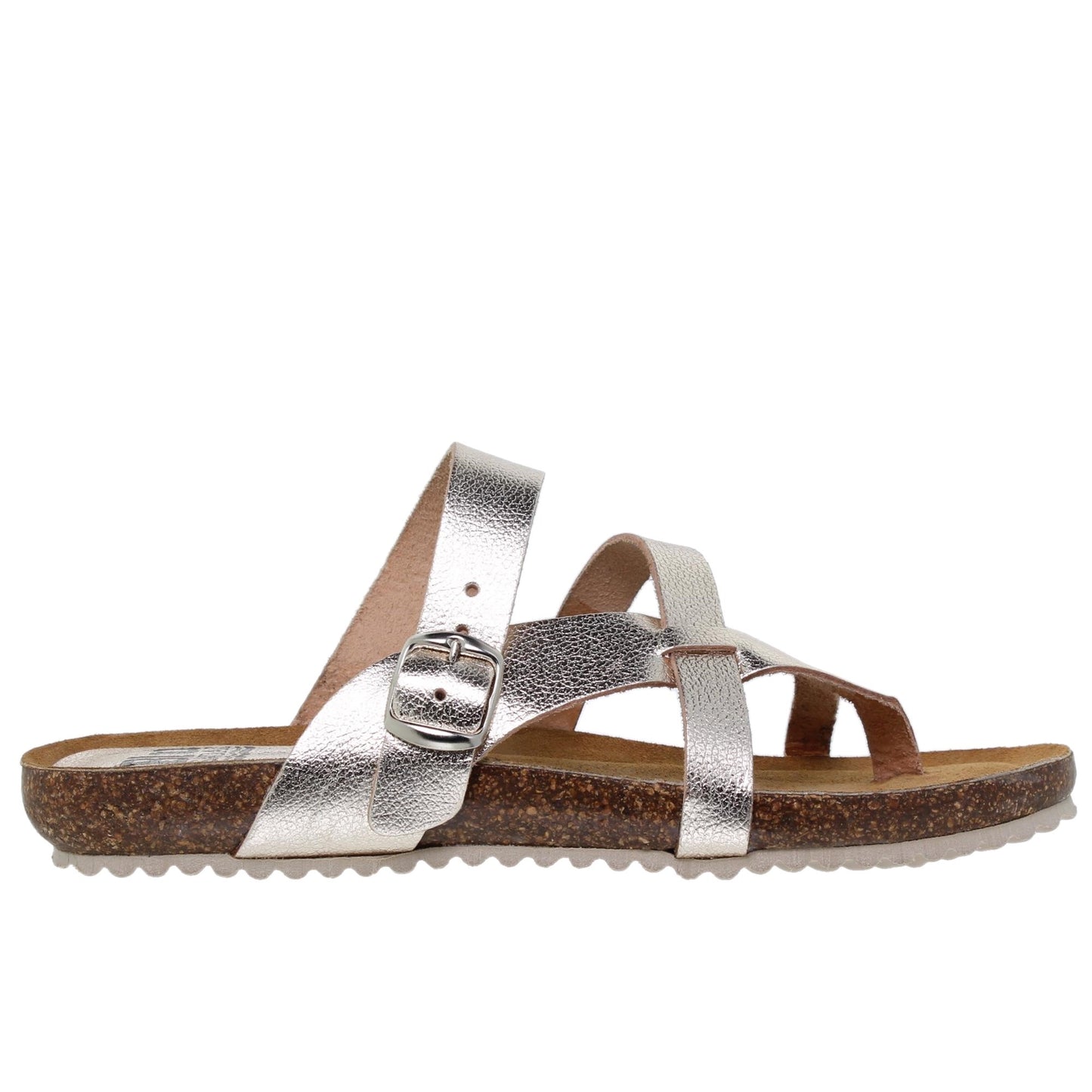 Sandalia plana mujer piel platino Zircon