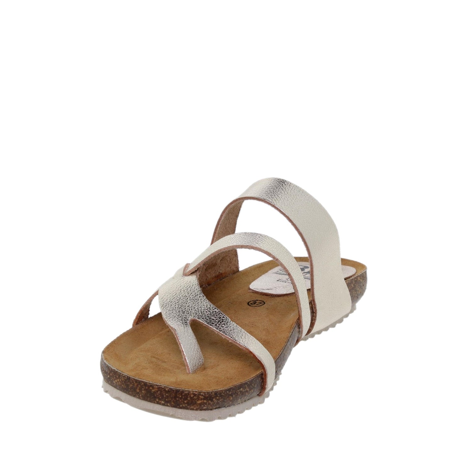 Sandalia plana mujer piel platino Zircon