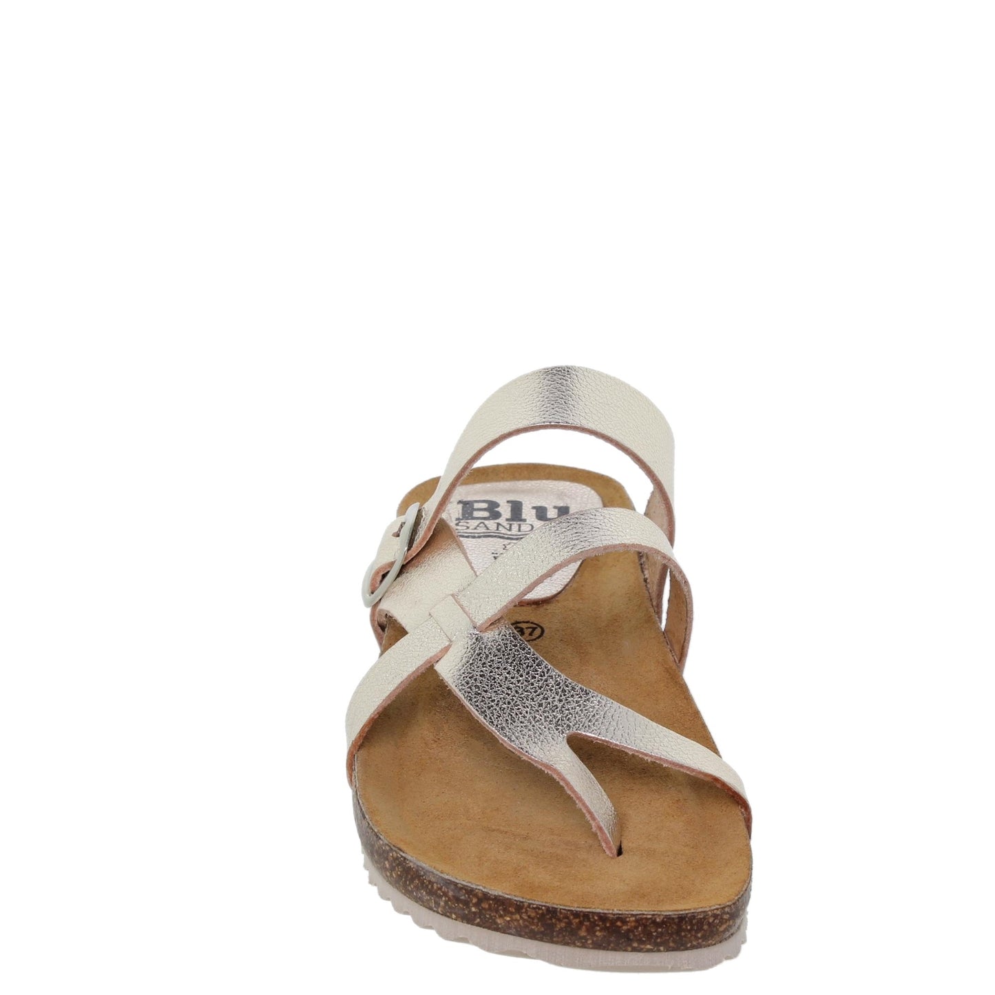 Sandalia plana mujer piel platino Zircon