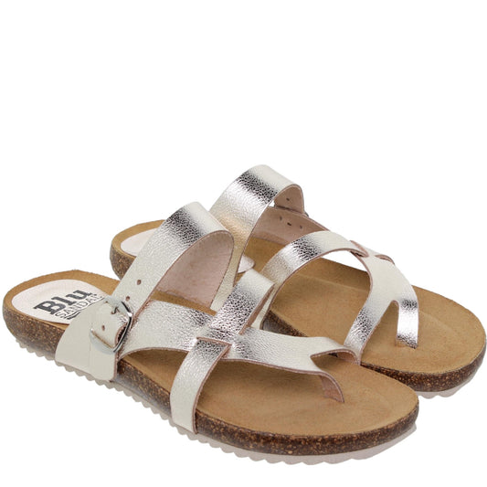 Sandalia plana mujer piel platino Zircon
