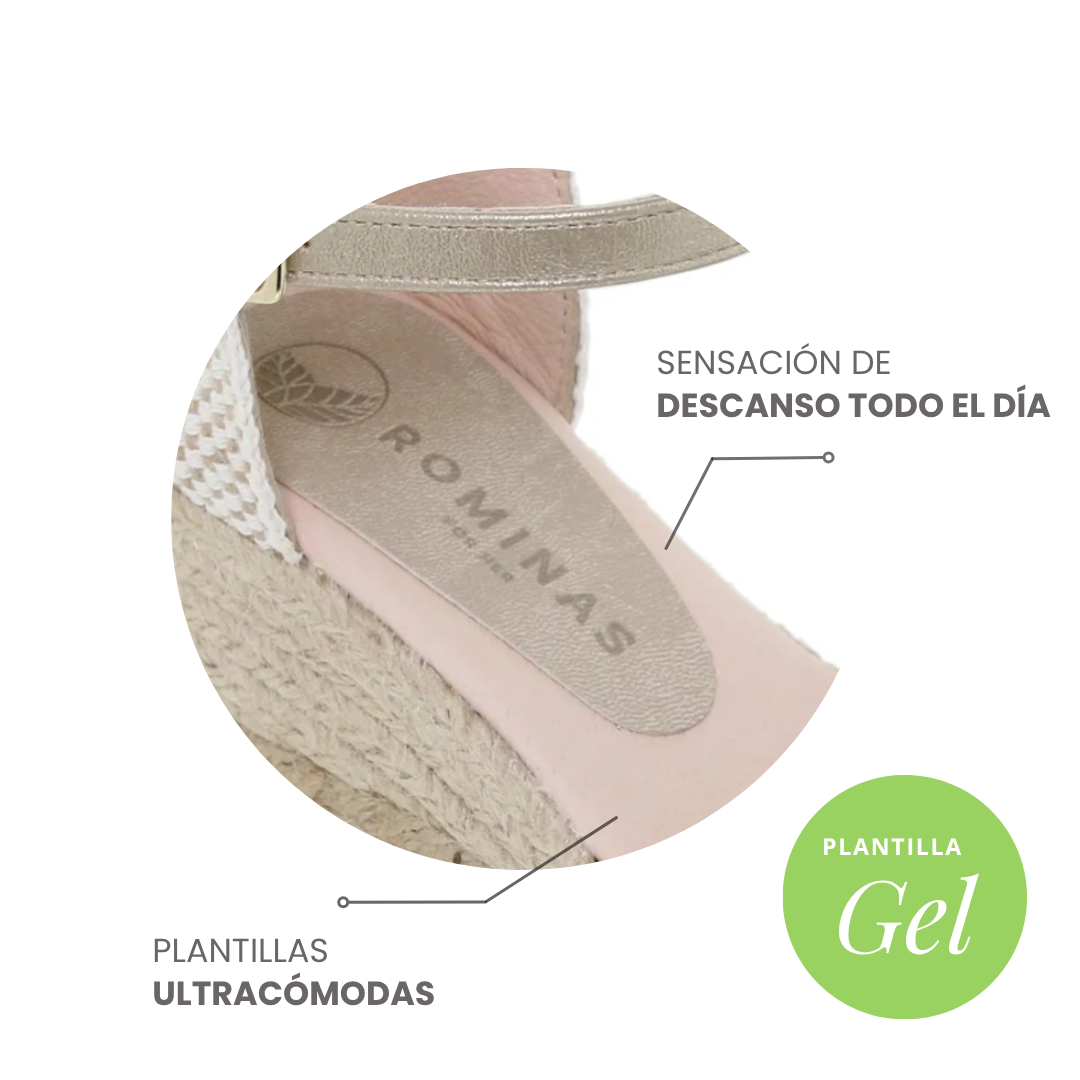 Sandalia Cuña Alpargatas de esparto Mujer piel Negro Caroline