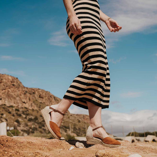 Sandalia cuña alpargata esparto mujer piel cuero Cactus