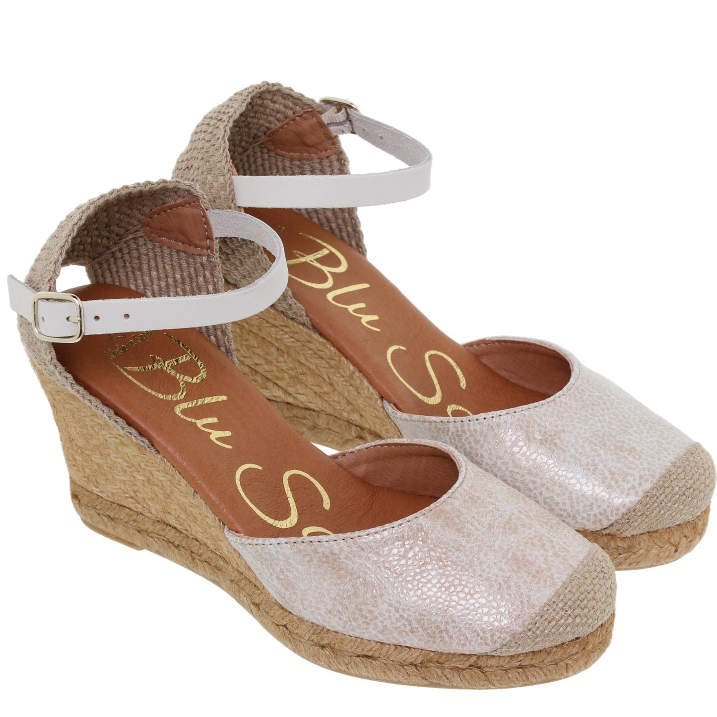 Sandalia Cuña Alpargatas de esparto Mujer Silvia Blanca
