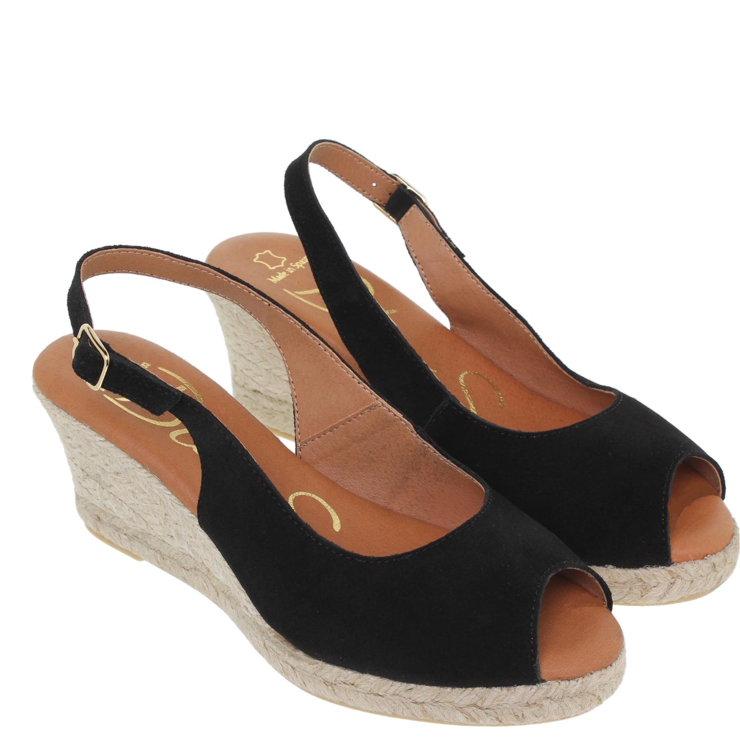 Sandalia Cuña Alpargatas de esparto Mujer Caramel Negro
