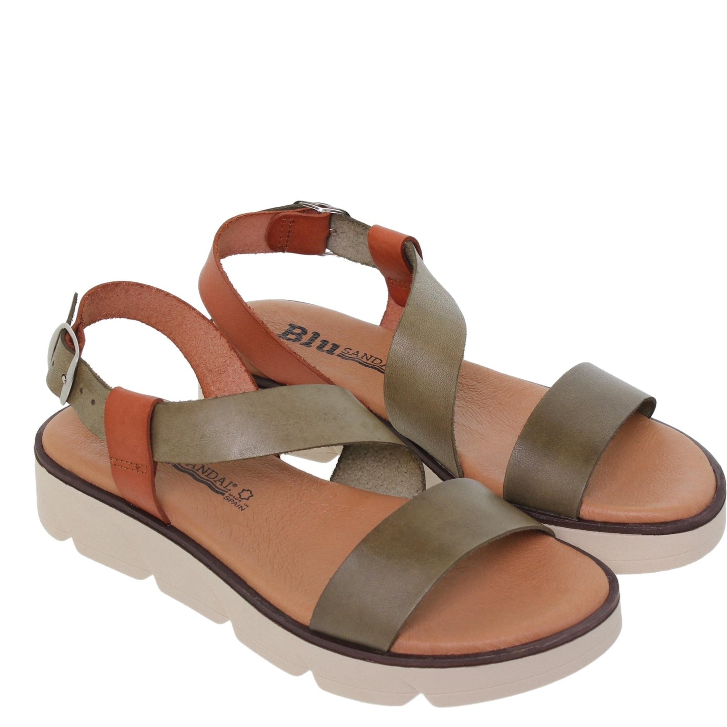 Sandalia Plana Mujer piel Kaki Alicia