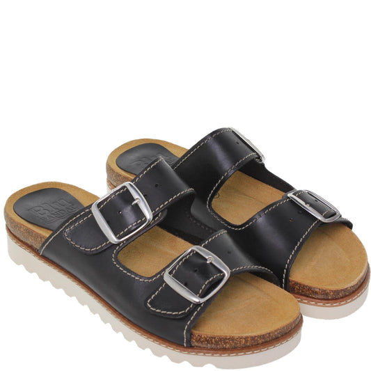 Sandalia Plana Bio Mujer piel Negro Alexy