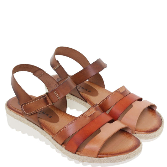 Sandalia Tiras Mujer piel Cuero Marrón Olivia