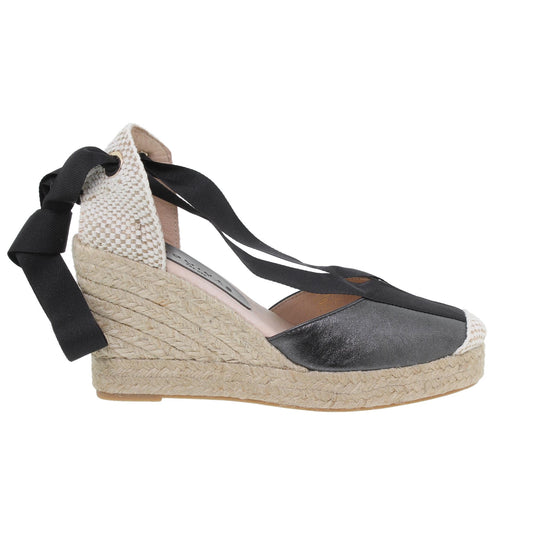 Sandalia Cuña Alpargatas de esparto Mujer Negro Metalizada Lola