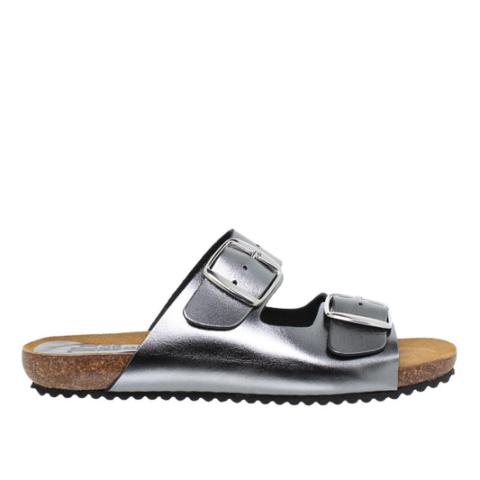 Sandalia Bio Mujer piel Plata Metalizada Mirm