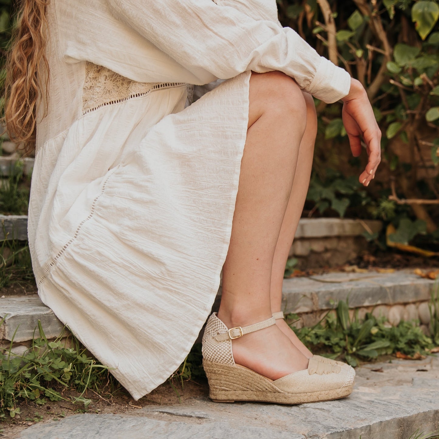 Sandalia Cuña Alpargatas de esparto Mujer Nell Beige