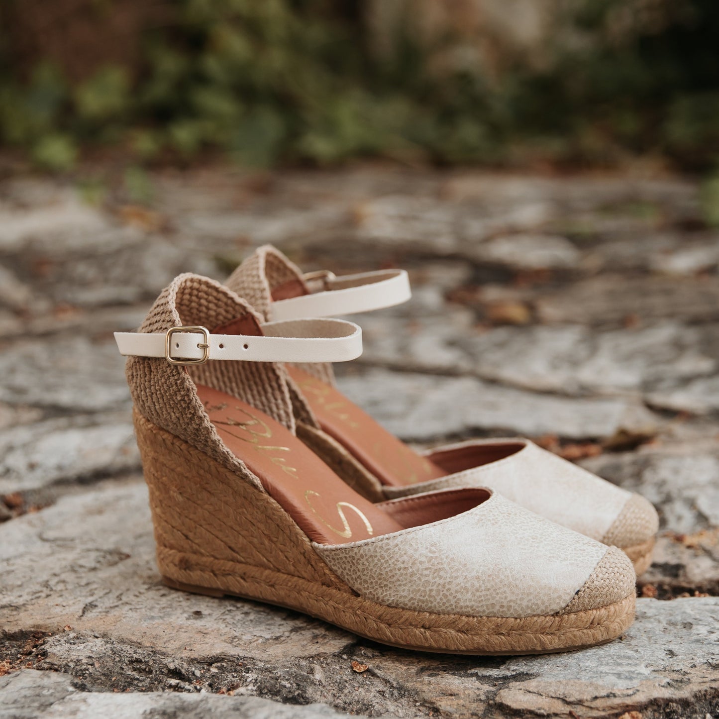 Sandalia Cuña Alpargatas de esparto Mujer Silvia Blanca