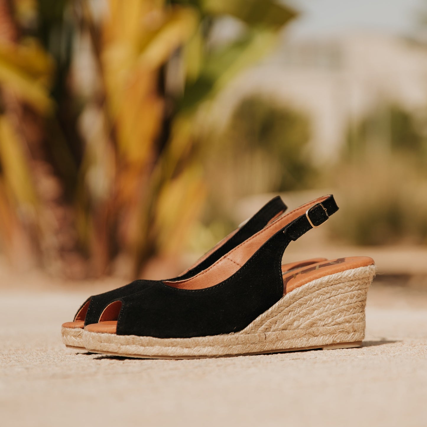 Sandalia Cuña Alpargatas de esparto Mujer Caramel Negro