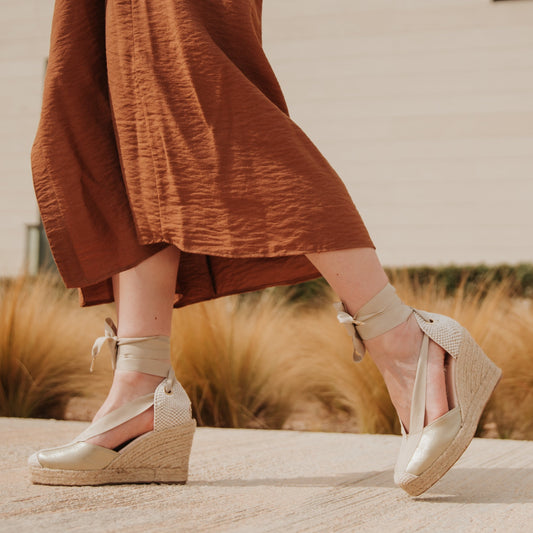 Sandalia Cuña Alpargatas de esparto Mujer Platino Lola