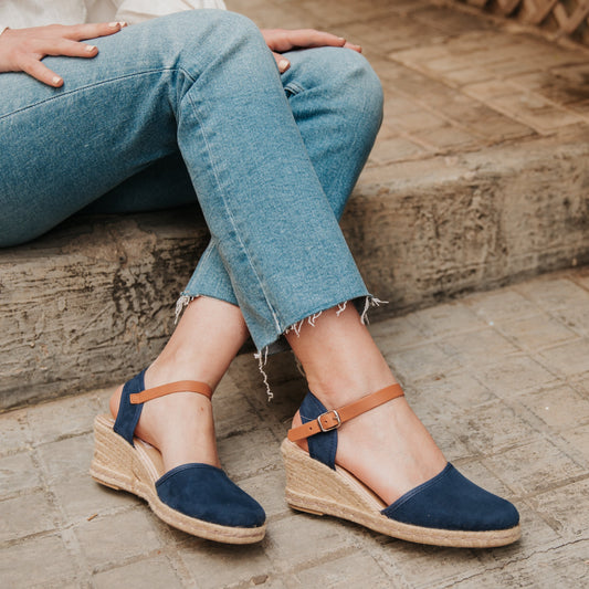 Sandalia Cuña Alpargatas de esparto Mujer Marino Alina