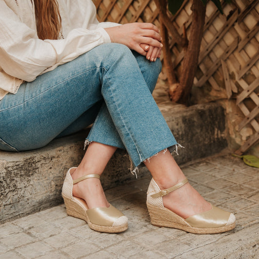 Sandalia Cuña Alpargatas de esparto Mujer Platino Caroline