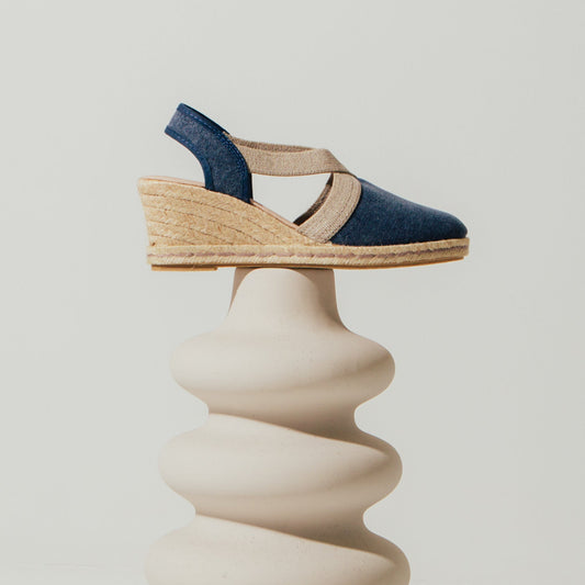 Sandalia cuña alpargata esparto mujer azul Carla