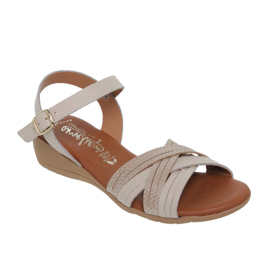 Sandalia Cuña Mujer piel Beig Lupe