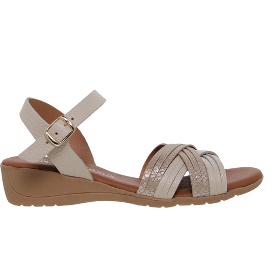 Sandalia Cuña Mujer piel Beig Lupe