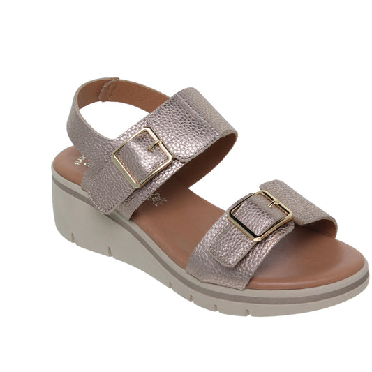 Sandalia Cuña Mujer piel Platino Marcela