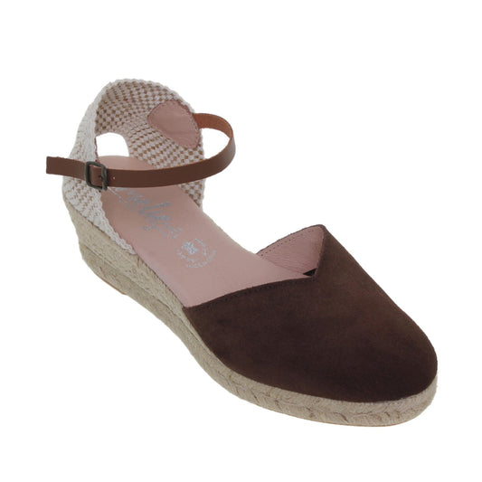 Sandalia cuña alpargata esparto mujer piel marrón Cactus
