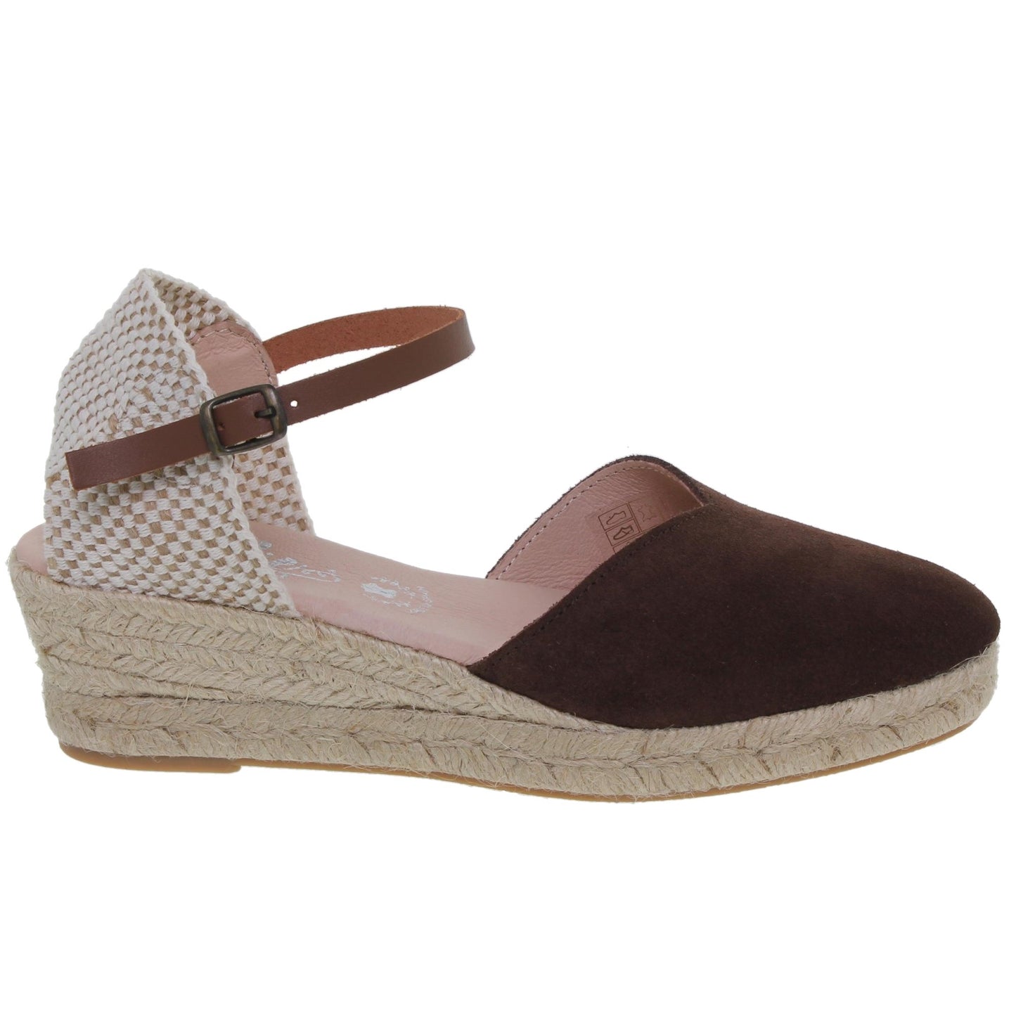 Sandalia cuña alpargata esparto mujer piel marrón Cactus