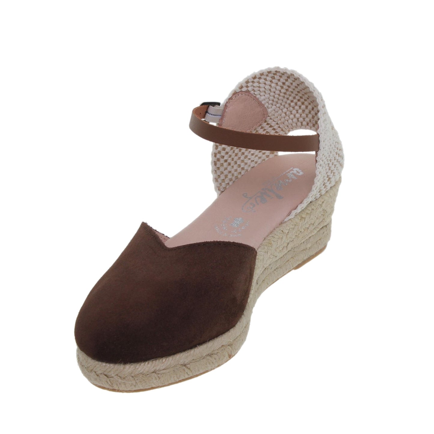Sandalia cuña alpargata esparto mujer piel marrón Cactus