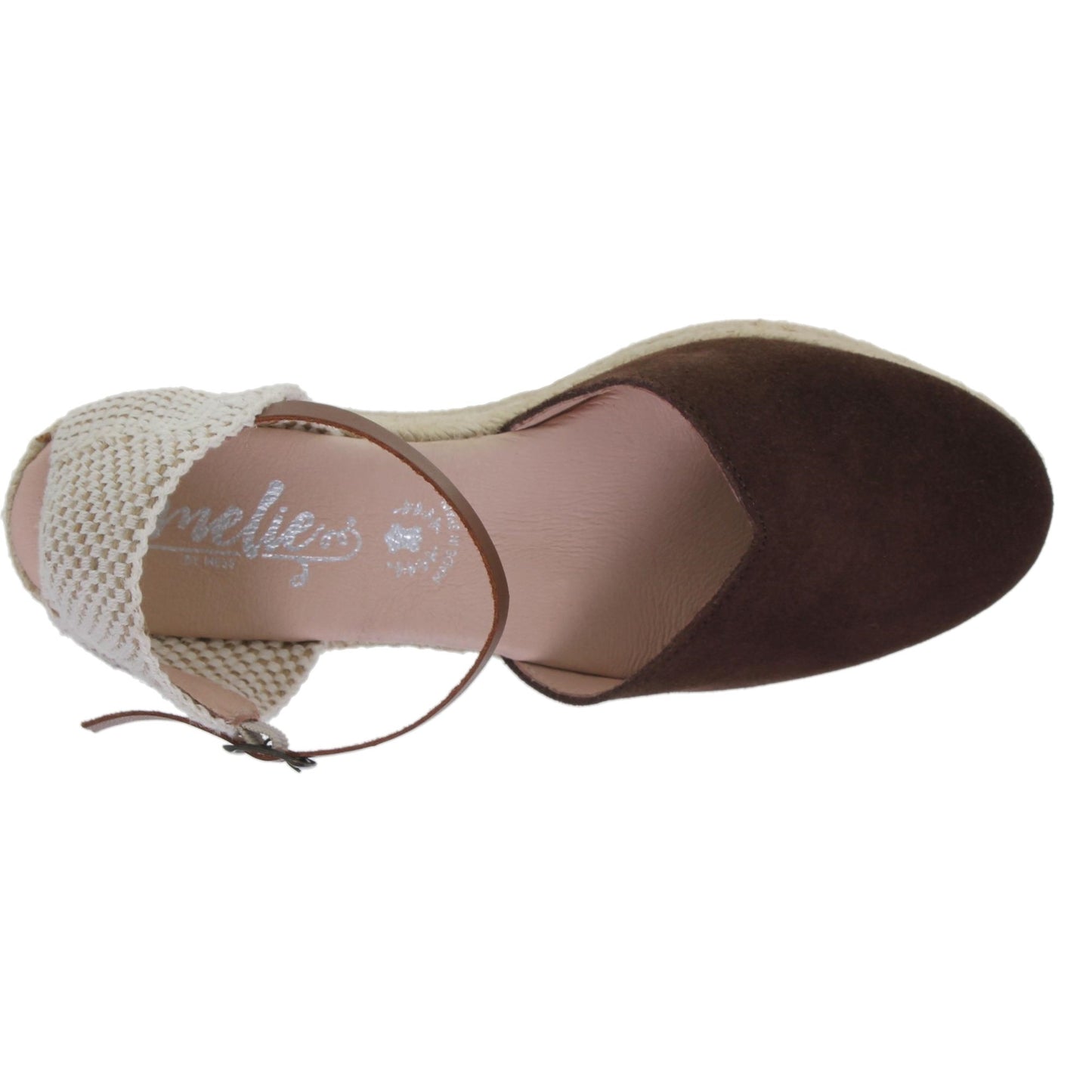 Sandalia cuña alpargata esparto mujer piel marrón Cactus