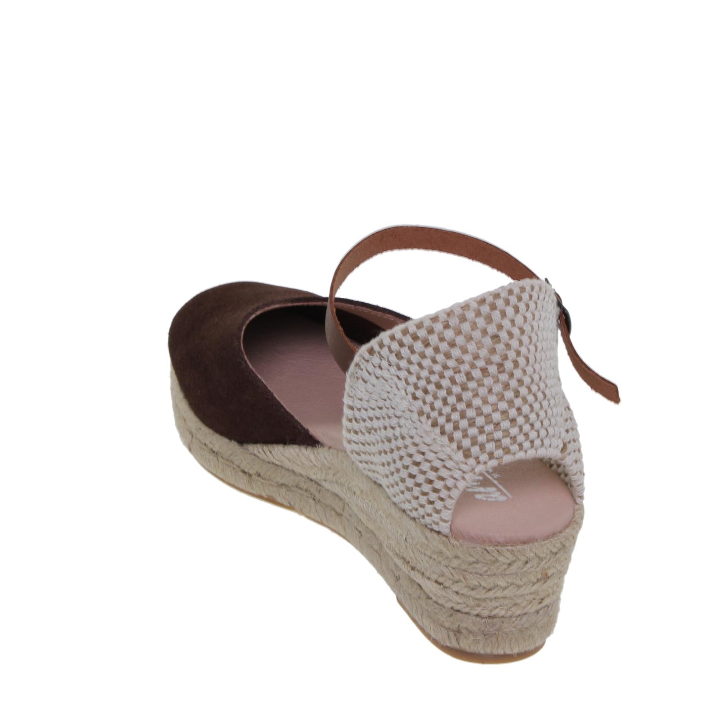 Sandalia cuña alpargata esparto mujer piel marrón Cactus