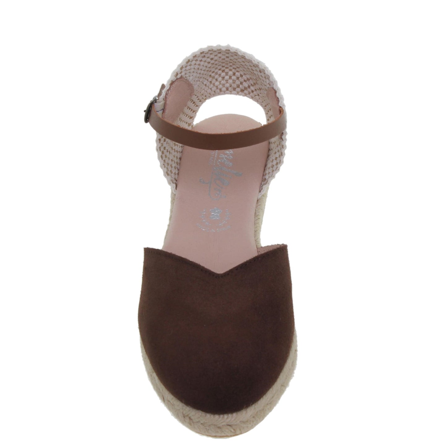 Sandalia cuña alpargata esparto mujer piel marrón Cactus