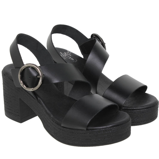Sandalia tacón plataforma mujer piel negro Azalea