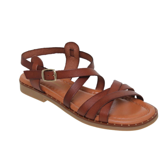 Sandalias planas mujer piel cuero Aroa