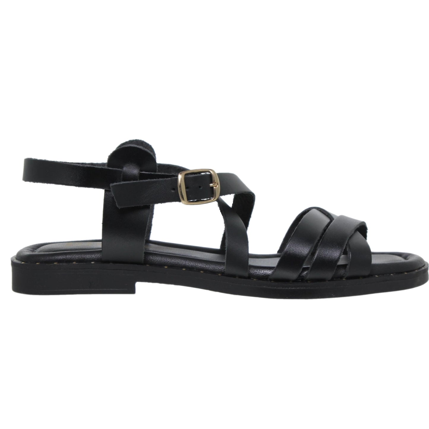 Sandalias planas mujer piel negro Aroa