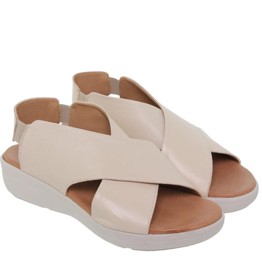 Sandalia cuña mujer piel beige Camelia