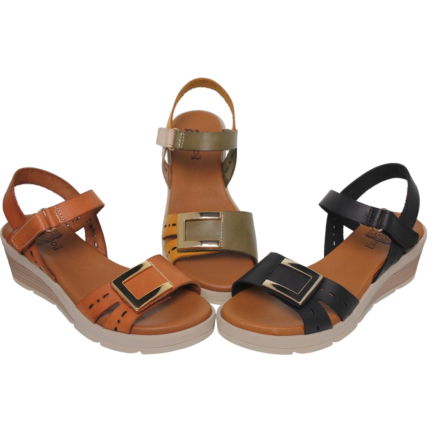 Sandalia Cuña Mujer piel Militar Sabela