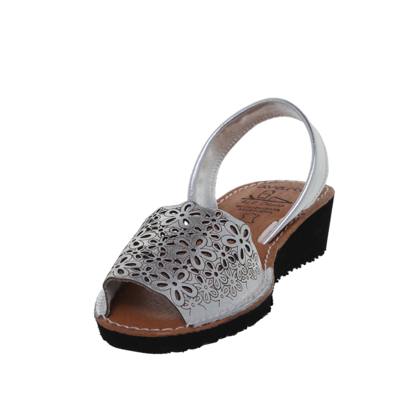 Abarcas menorquinas cuña mujer piel plata Ana