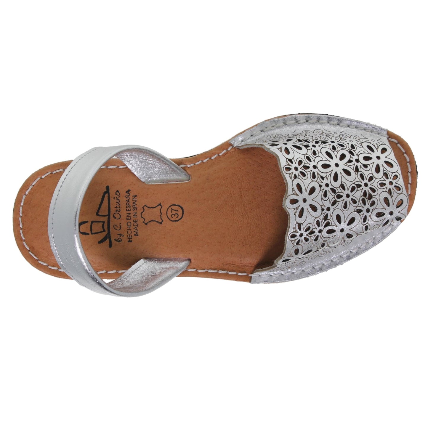 Abarcas menorquinas cuña mujer piel plata Ana