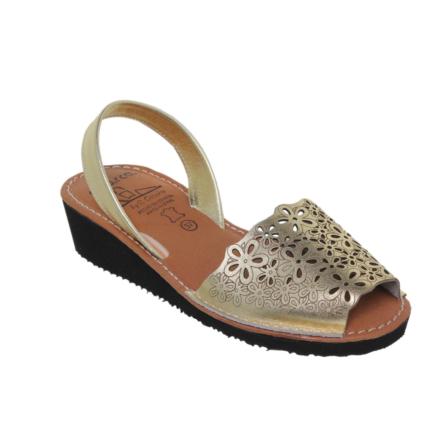 Abarcas menorquinas cuña mujer piel oro Ana