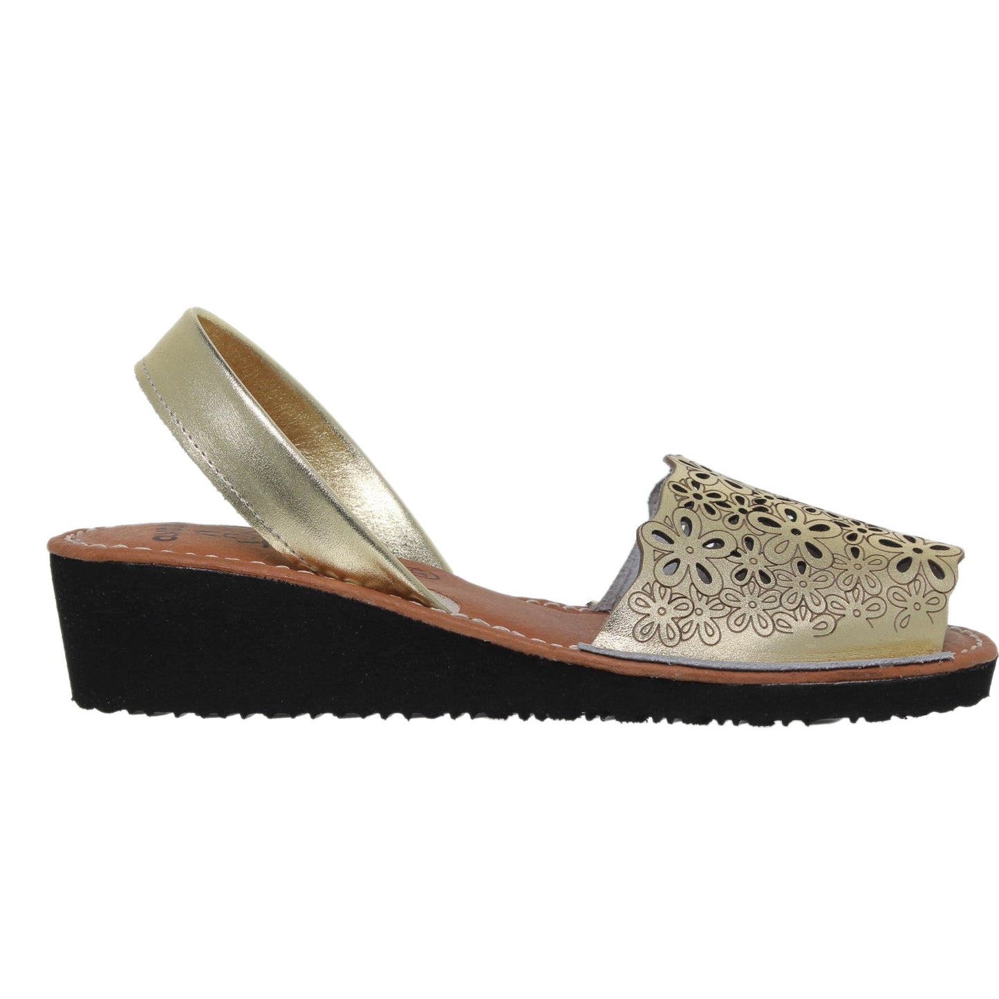Abarcas menorquinas cuña mujer piel oro Ana