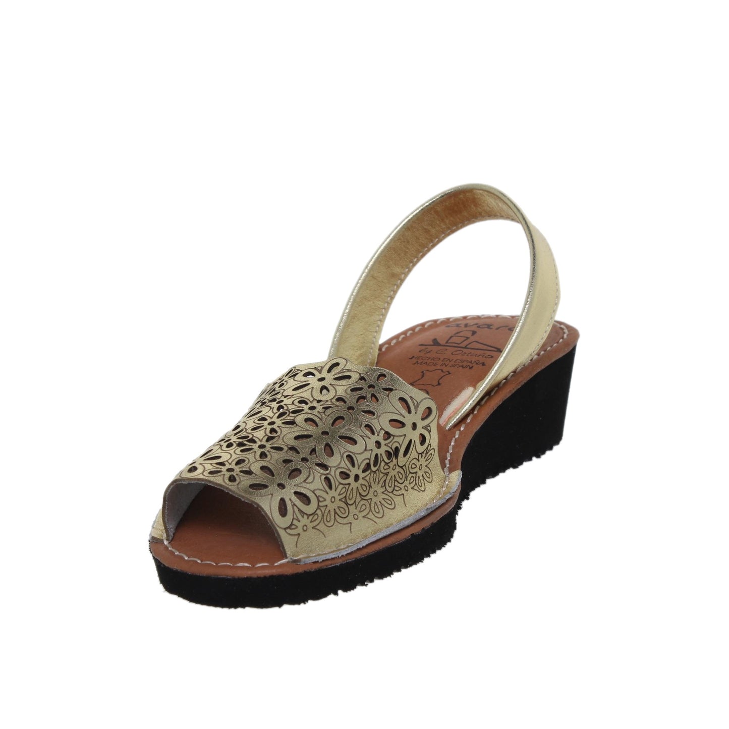 Abarcas menorquinas cuña mujer piel oro Ana