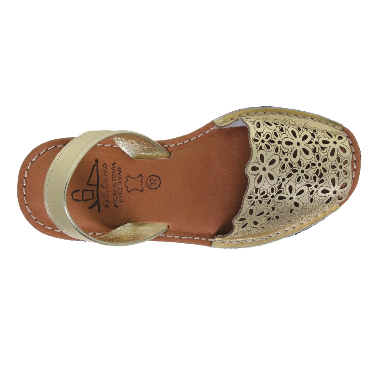 Abarcas menorquinas cuña mujer piel oro Ana