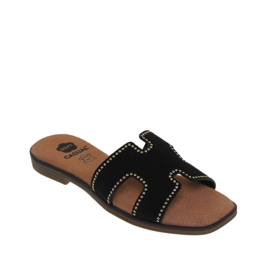 Sandalias planas mujer piel Negro Venus
