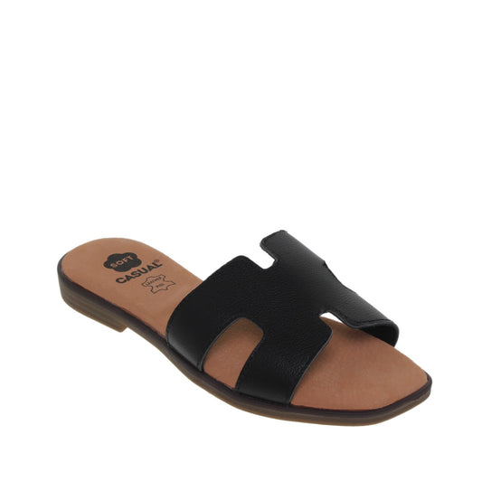 Sandalias planas mujer piel Negro Johana