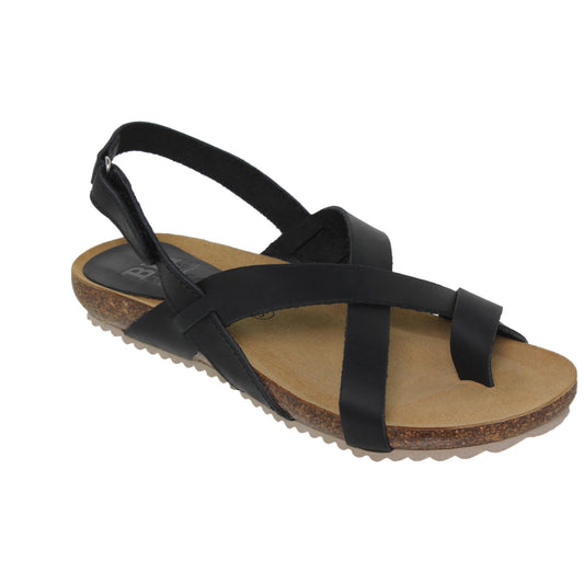 Sandalia plana mujer piel Negro Amatista