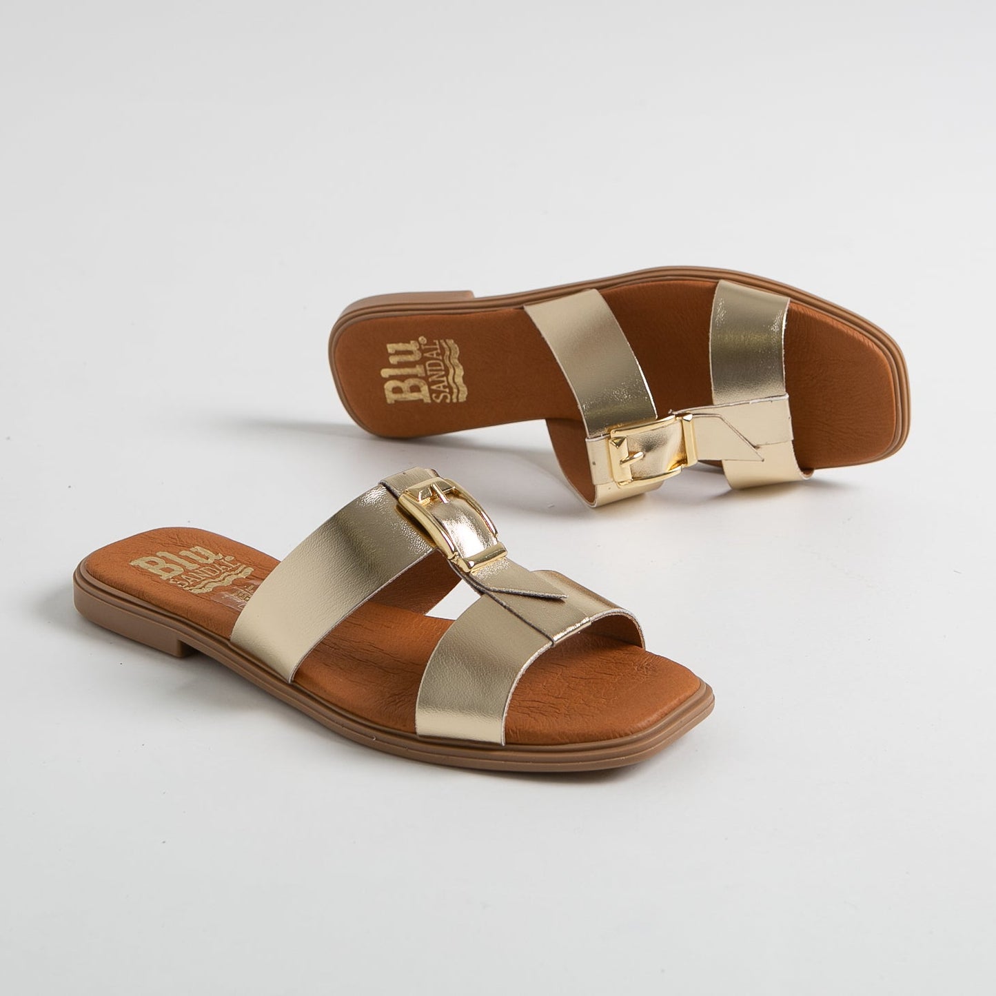 Sandalias planas mujer piel Oro Uma