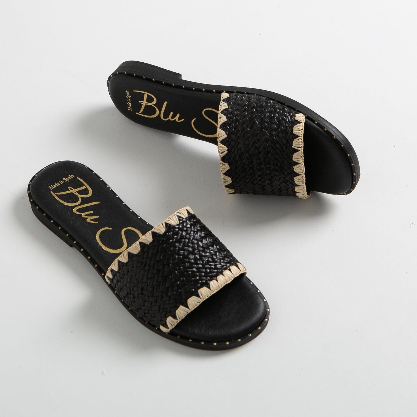 Sandalias planas mujer rafia negro Alexia