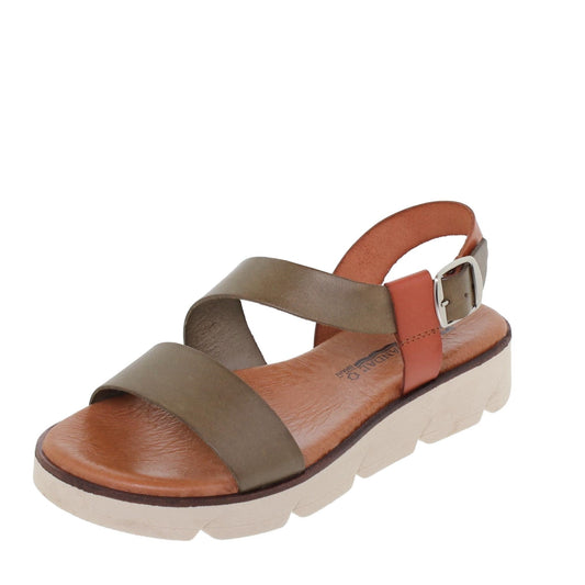 Sandalia Plana Mujer piel Kaki Alicia