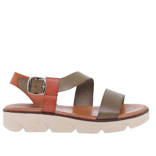 Sandalia Plana Mujer piel Kaki Alicia